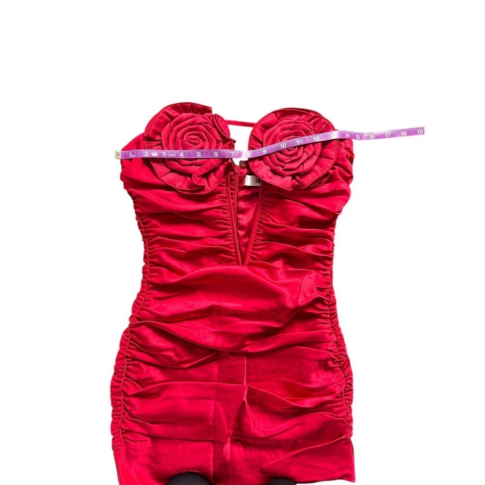 JW PEI Bailee‎ Red Floral Appliqué and Ruched Tube Mini Dress Strapless Size 2 - Picture 9 of 13